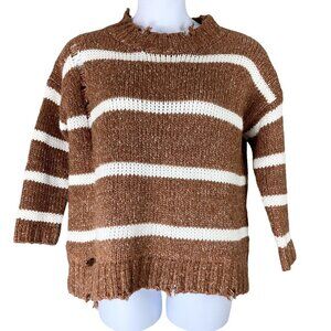 Map Size Small Sweater Wool Angora Distressed Striped Orange White Long Sleeve